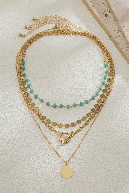 Gold Boho Circle Pendant Multi-Layered Necklace Set - minbolu -