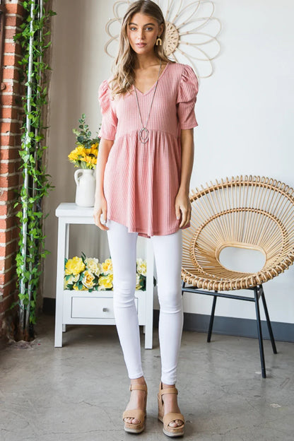 Heimish Waffle Knit Babydoll Top - minbolu -