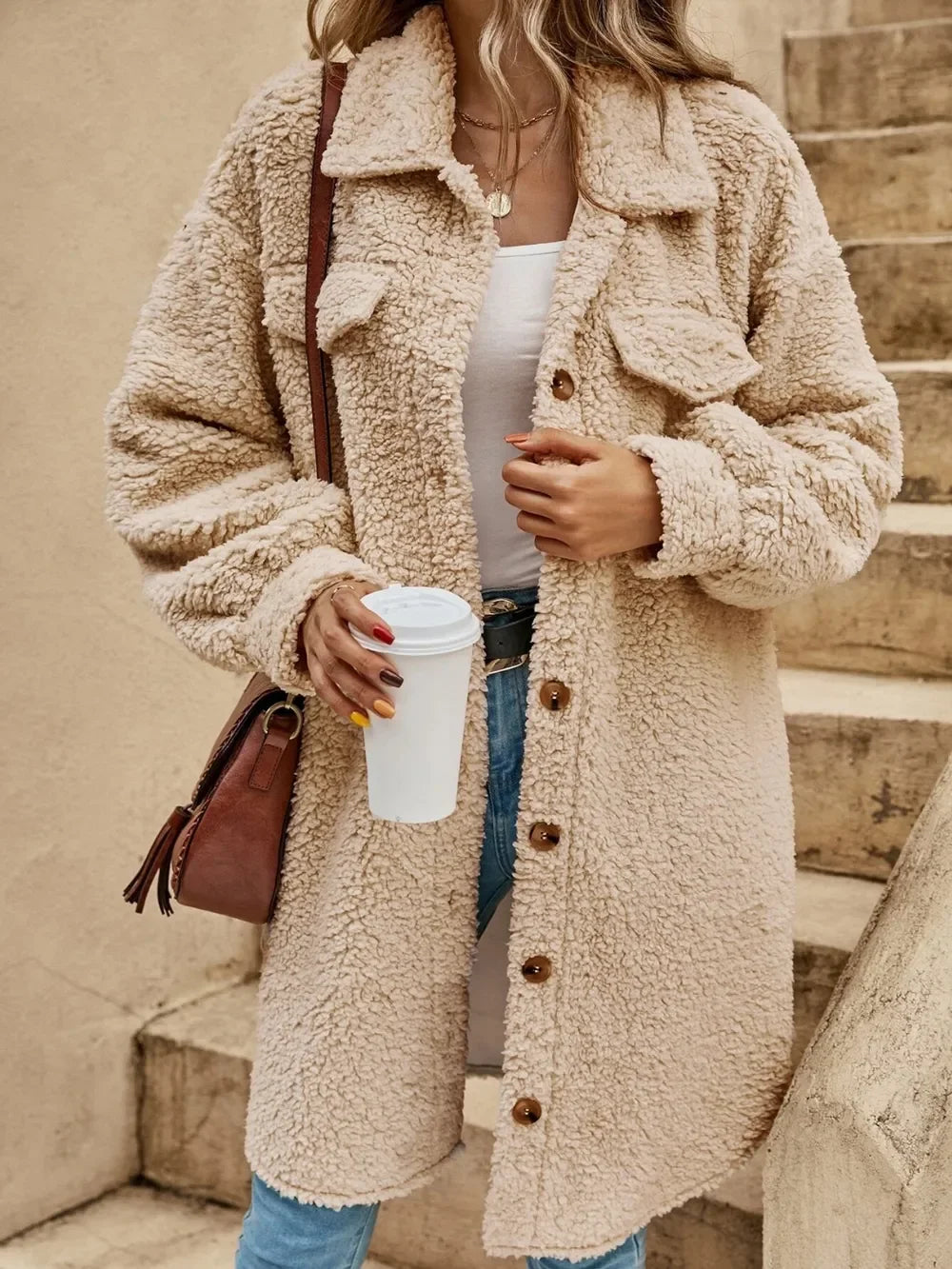 Collared Button Down Coat - minbolu -