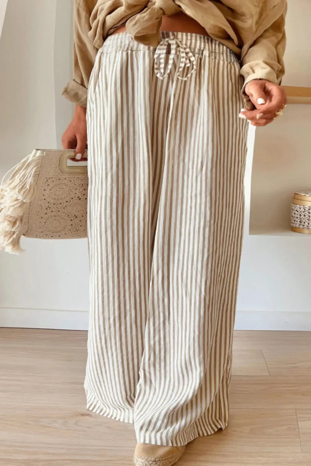 Plus Size Striped Wide Leg Pants - minbolu -