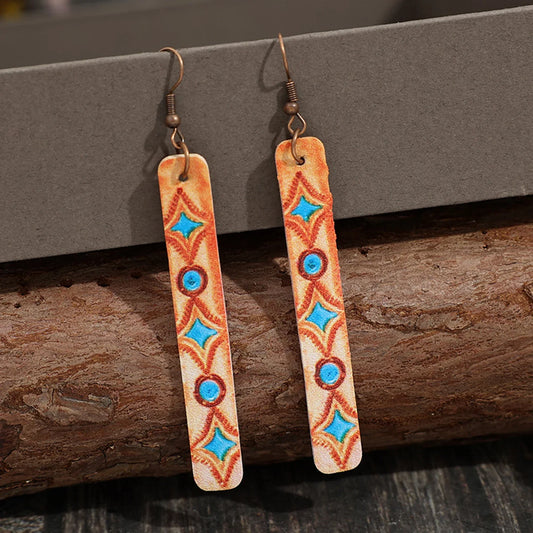 Geometric Leather Bar Earrings - Stylish Iron & Leather Design - minbolu -