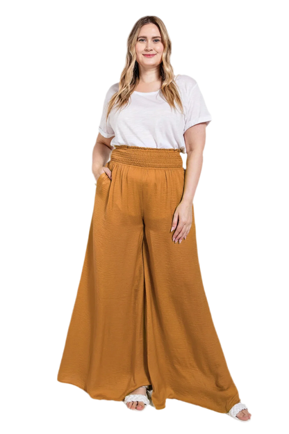 Washed Satin Wide Leg Pants - Elegant Camel Style - minbolu -