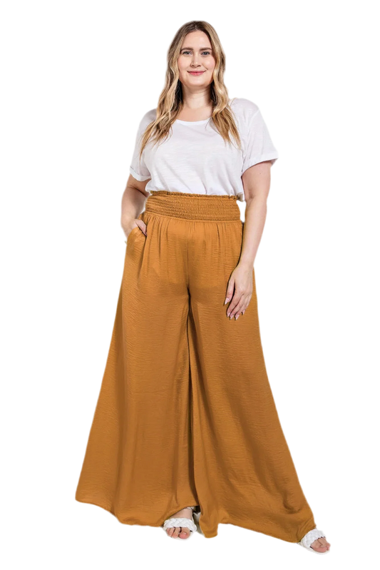 Washed Satin Wide Leg Pants - Elegant Camel Style - minbolu -