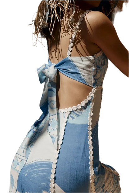 Printed Square Neck Maxi Dress - Alluring Design - minbolu -
