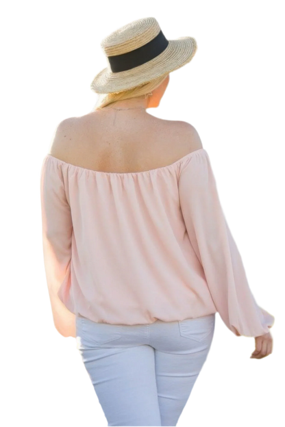 Off Shoulder Bubble Sleeve Top in Rose - Elegant & Versatile - minbolu -