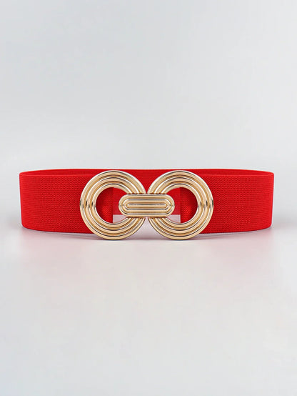 Geometric Buckle Wide Belt - Trendy Elastic Accessory - minbolu -