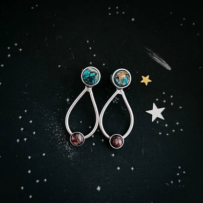 Journey to Mars Earrings - Copper Chrysocolla Earth and Red Jasper Mars - minbolu -