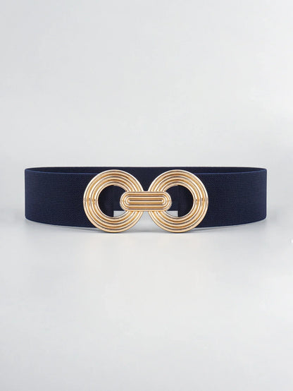 Geometric Buckle Wide Belt - Trendy Elastic Accessory - minbolu -