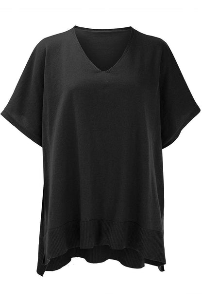 Slit V-Neck Half Sleeve Knit Top - minbolu -