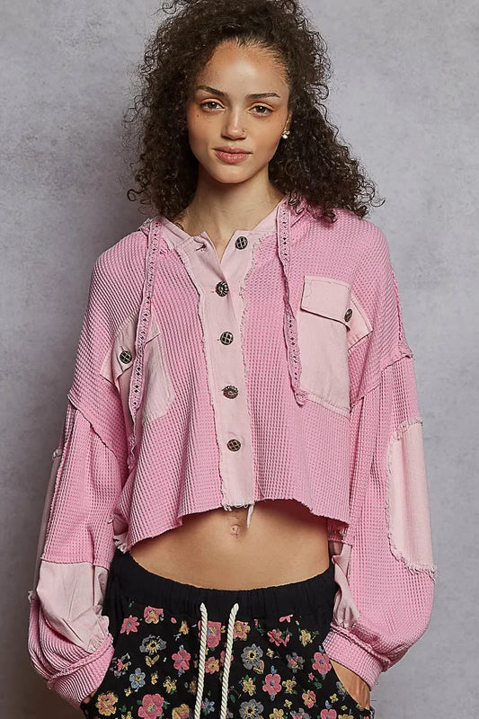POL Raw Hem Cropped Hooded Jacket - minbolu -