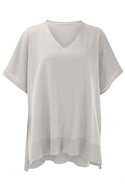 Slit V-Neck Half Sleeve Knit Top - minbolu -