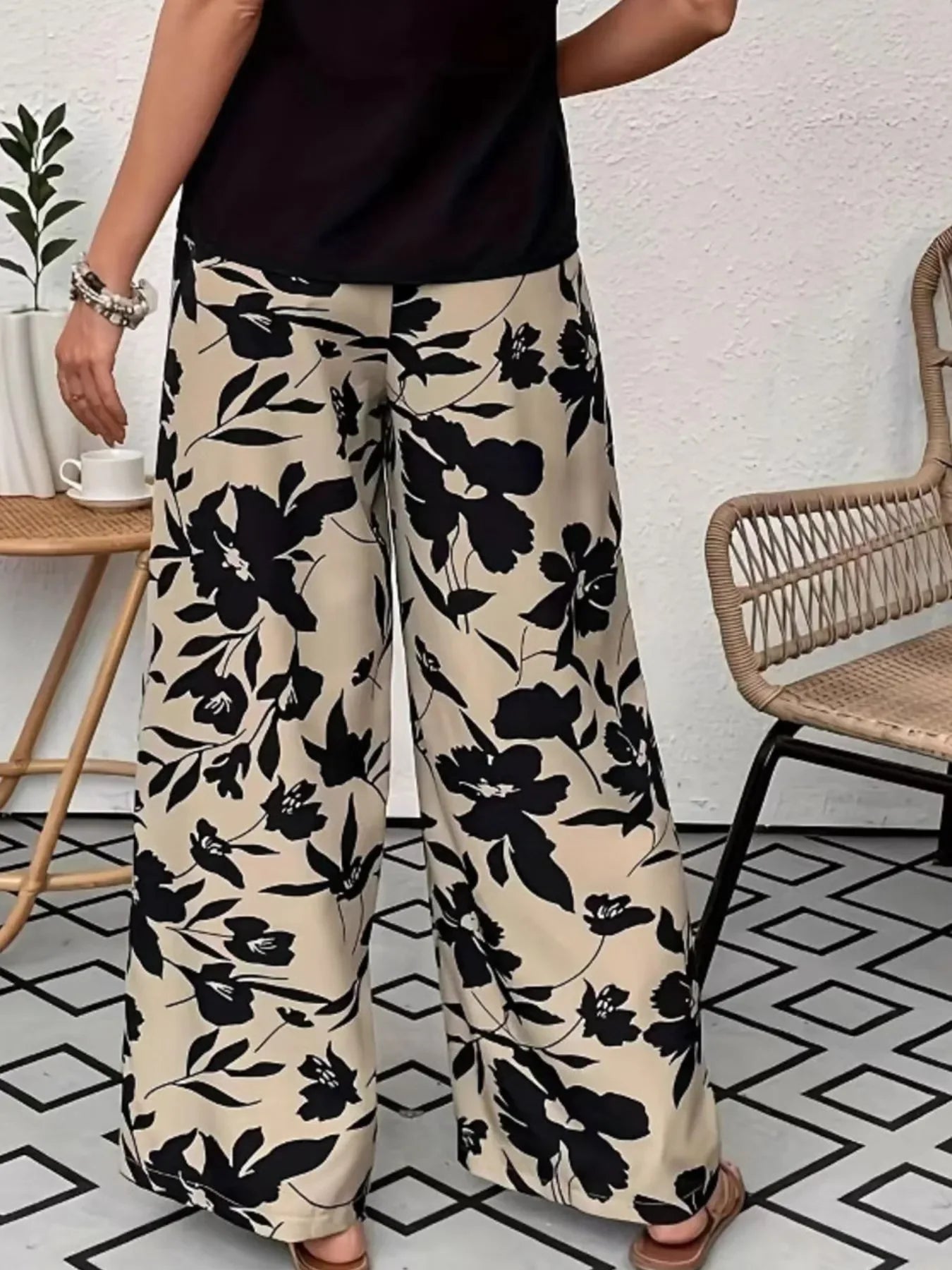Printed Wide Leg Casual Pants - minbolu -