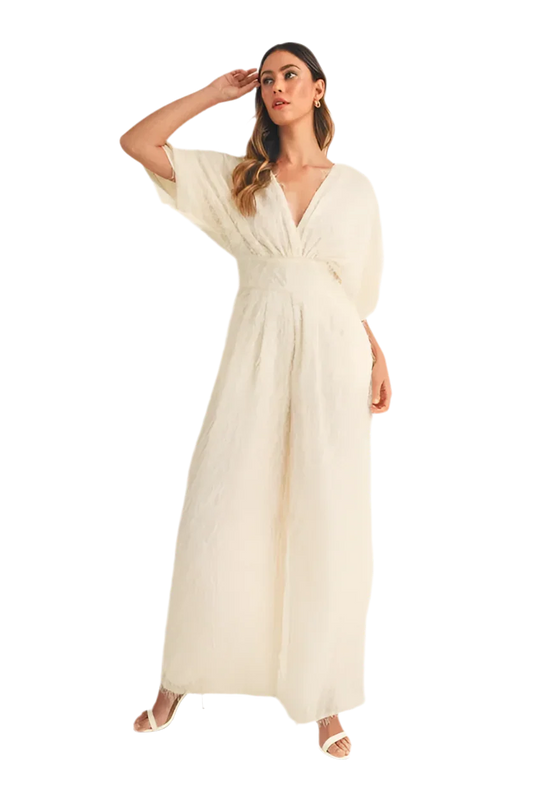 Fluffy Deep V Neck Wide Leg Jumpsuit - minbolu -