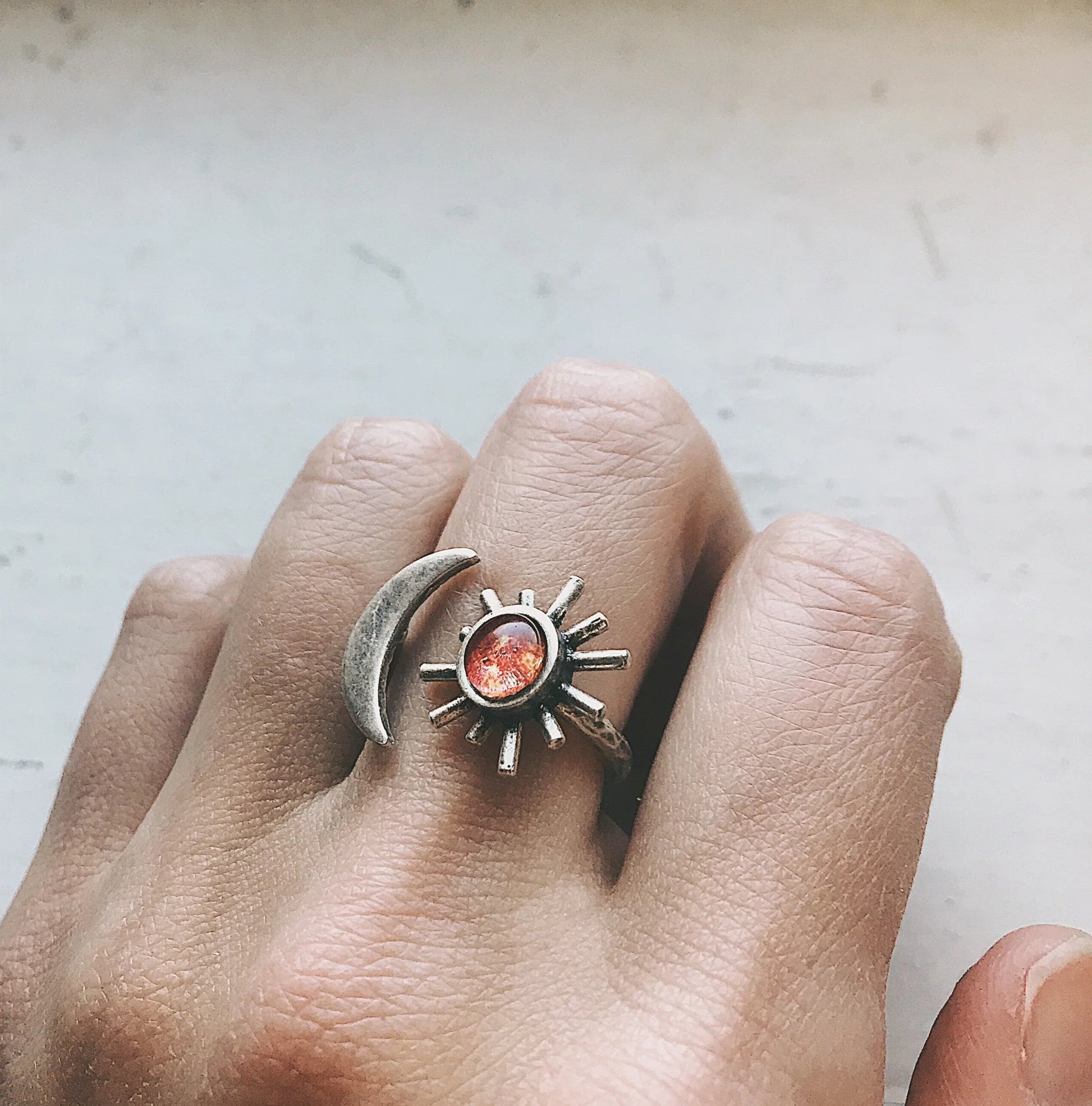 Sun and Moon Sculptural Statement Ring - minbolu -