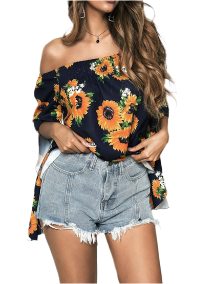 Floral Off-Shoulder Flounce Sleeve Blouse - Chic Summer Top - minbolu -