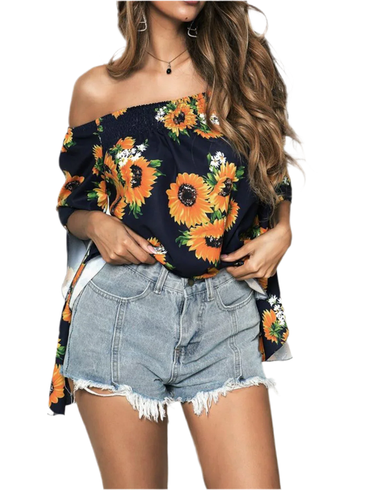 Floral Off-Shoulder Flounce Sleeve Blouse - Chic Summer Top - minbolu -