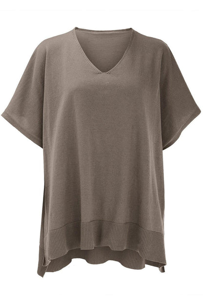 Slit V-Neck Half Sleeve Knit Top - minbolu -