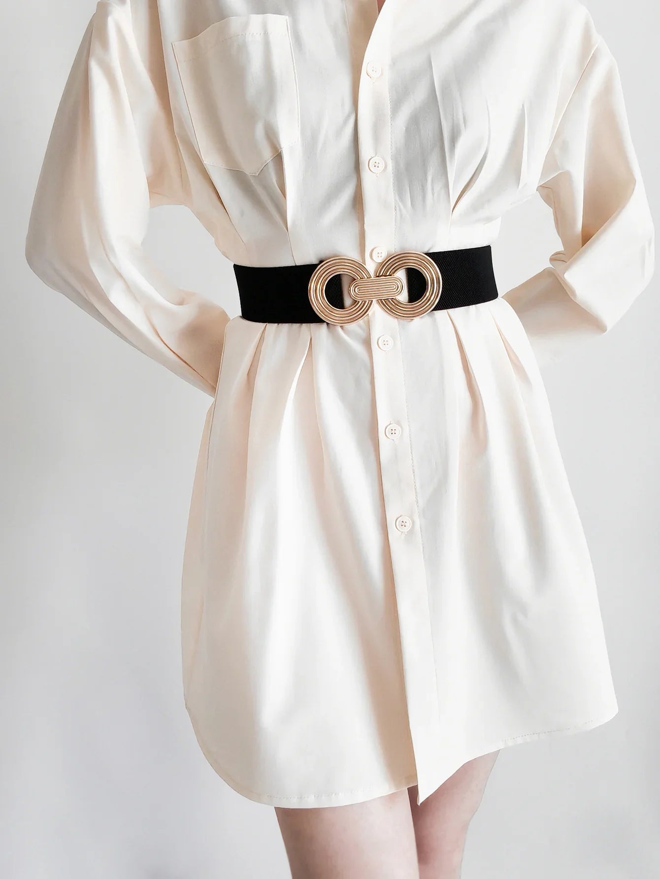 Geometric Buckle Wide Belt - Trendy Elastic Accessory - minbolu -