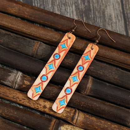 Geometric Leather Bar Earrings - Stylish Iron & Leather Design - minbolu -