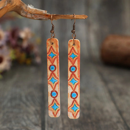 Geometric Leather Bar Earrings - Stylish Iron & Leather Design - minbolu -