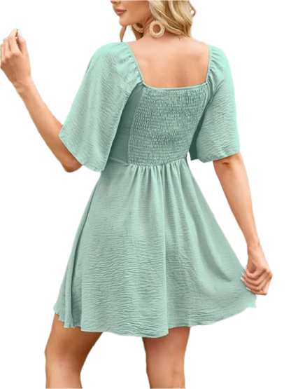 Boho Mini Dress with Smocked Back - minbolu -