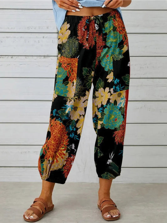 Printed Tied Cropped Pants - minbolu -