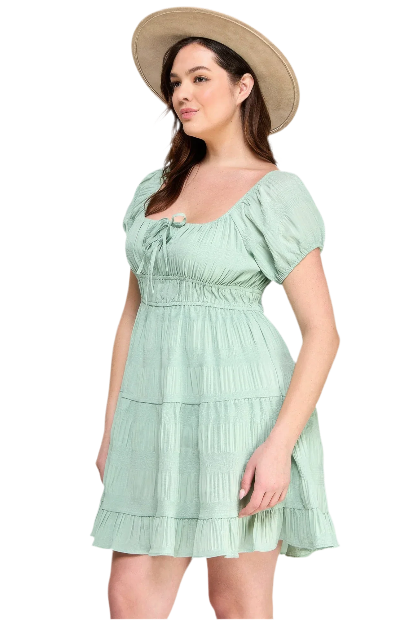 Sea Foam Plus Crinkle Textured Mini Dress - minbolu -