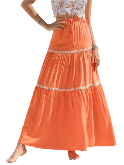Ruched High Waist Maxi Tiered Skirt - minbolu -