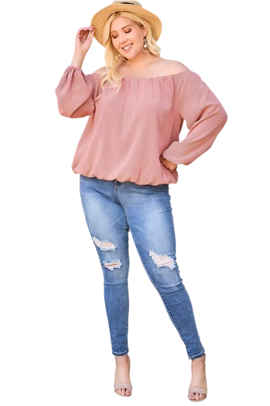 Off Shoulder Long Bubble Sleeve Plaid Top in Brick - minbolu -