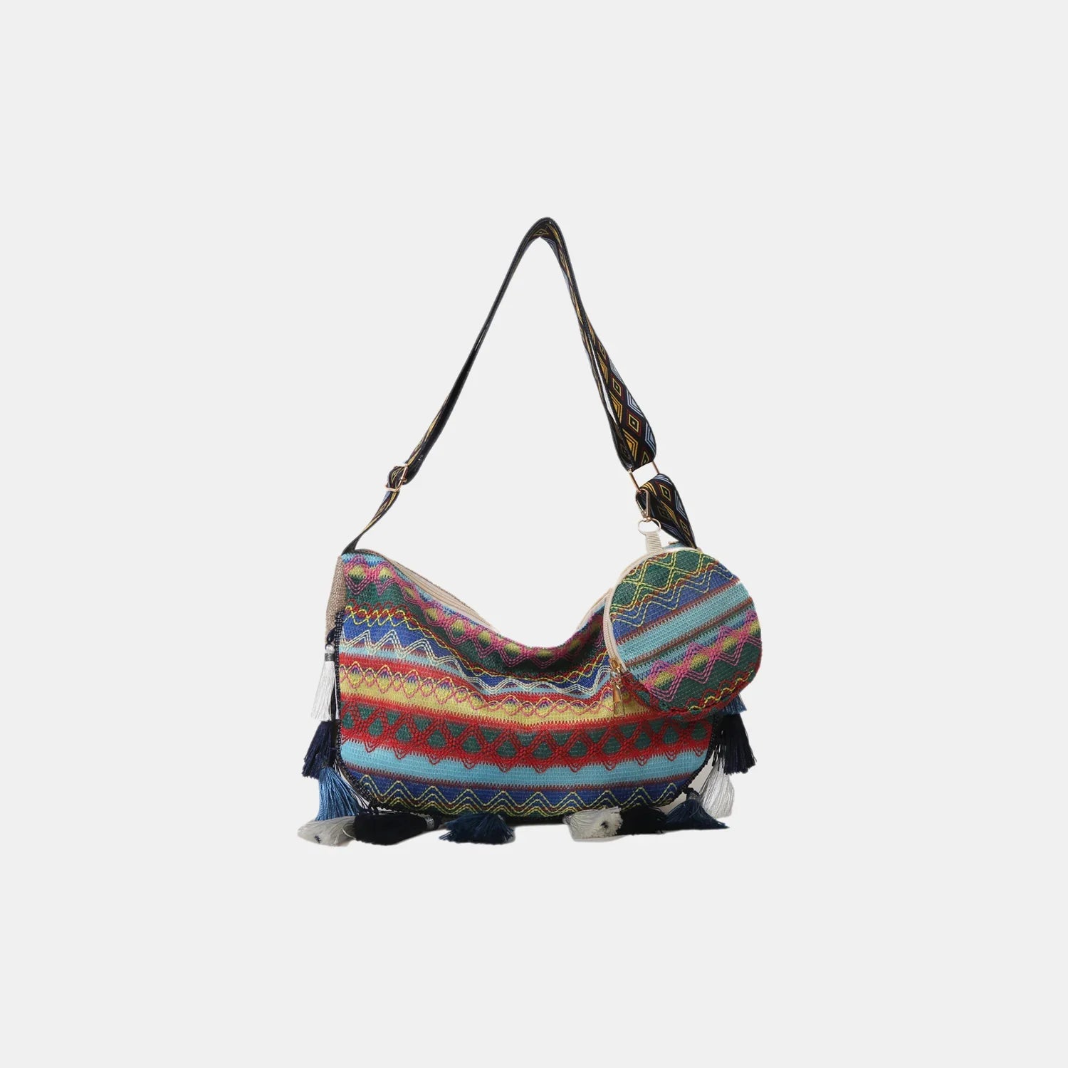 Printed Tassel Crossbody Bag with Small Purse - minbolu -