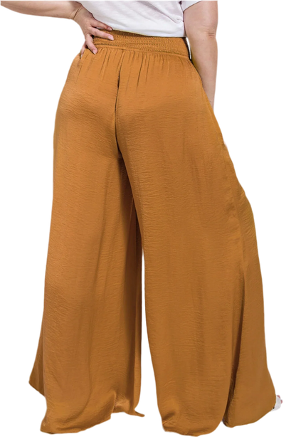 Washed Satin Wide Leg Pants - Elegant Camel Style - minbolu -