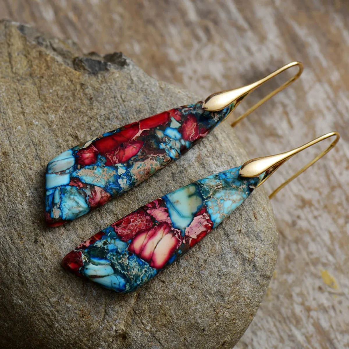 Geometric Stone Dangle Earrings - Trendy Jewelry - minbolu -