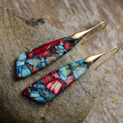 Geometric Stone Dangle Earrings - Trendy Jewelry - minbolu -