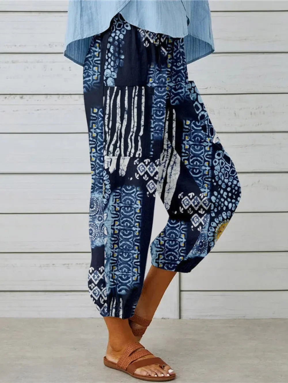 Printed Tied Cropped Pants - minbolu -