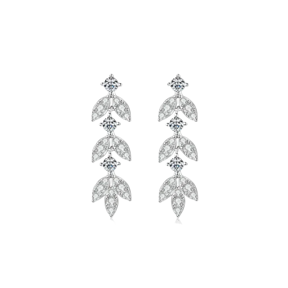 Ethereal Leaf Moissanite Drop Earrings - 925 Sterling Silver Bohemian State: Silver - minbolu -