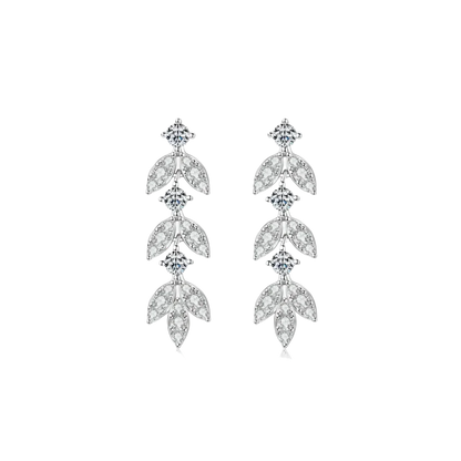 Ethereal Leaf Moissanite Drop Earrings - 925 Sterling Silver Bohemian State: Silver - minbolu -