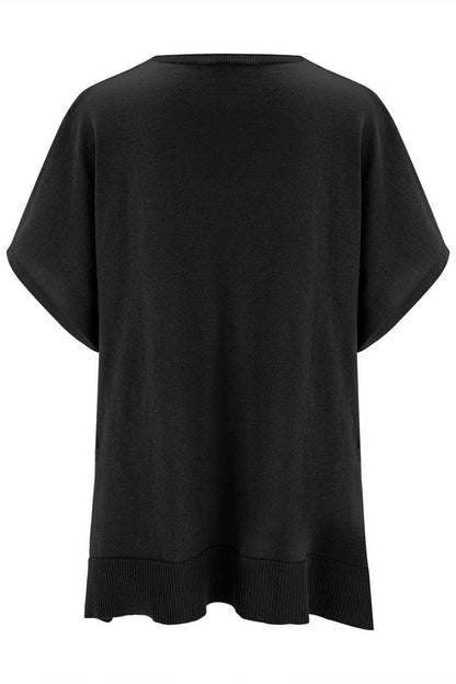 Slit V-Neck Half Sleeve Knit Top - minbolu -