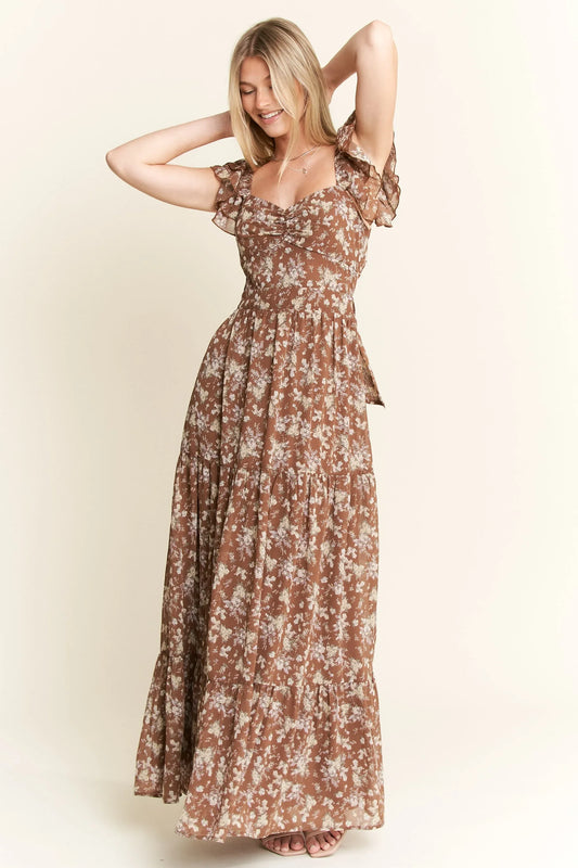 Jade By Jane Ruffle Sleeve Tiered Maxi Dress - minbolu -