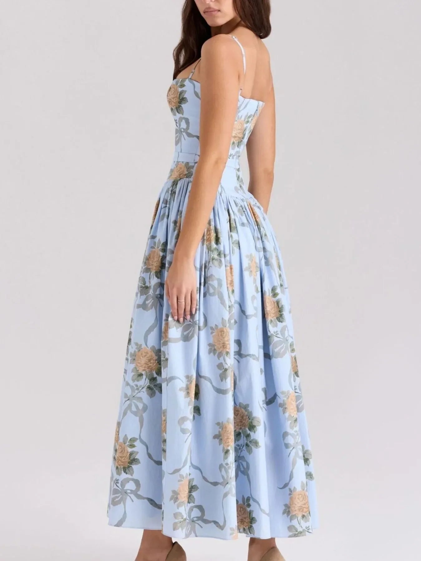 Floral Print Square Neck Cami Maxi Dress - minbolu -