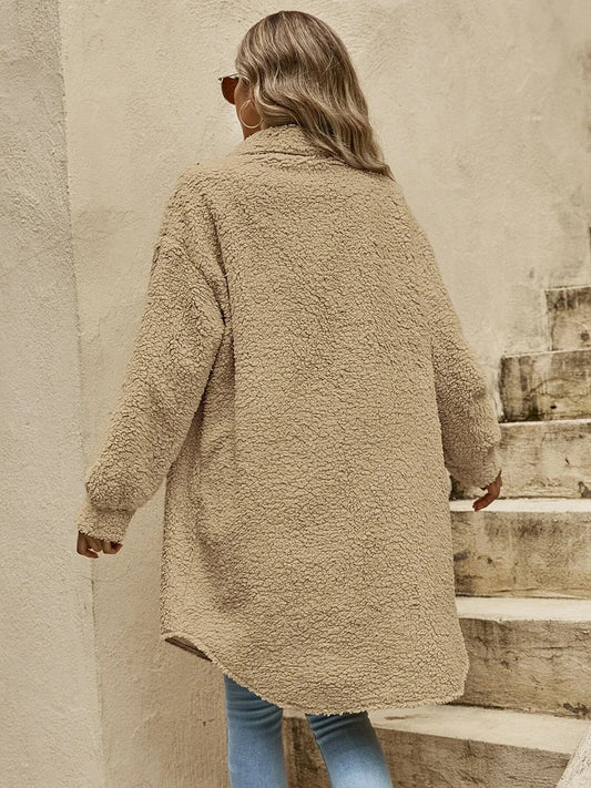 Collared Button Down Coat - minbolu -