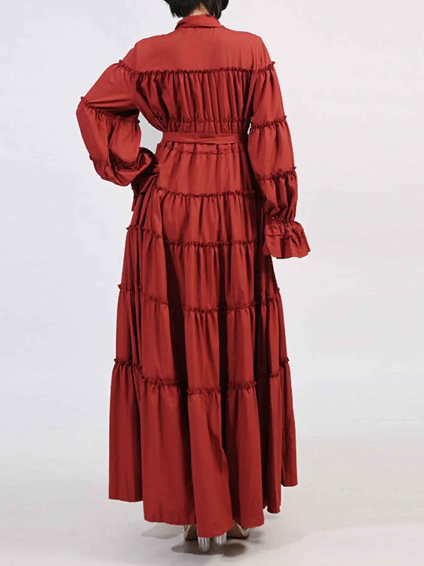 Tiered Tie Waist Maxi Dress - minbolu -
