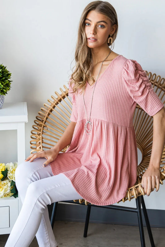 Heimish Waffle Knit Babydoll Top - minbolu -