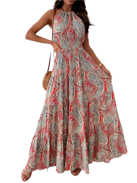 Boho Charm Halter Maxi Dress - minbolu -