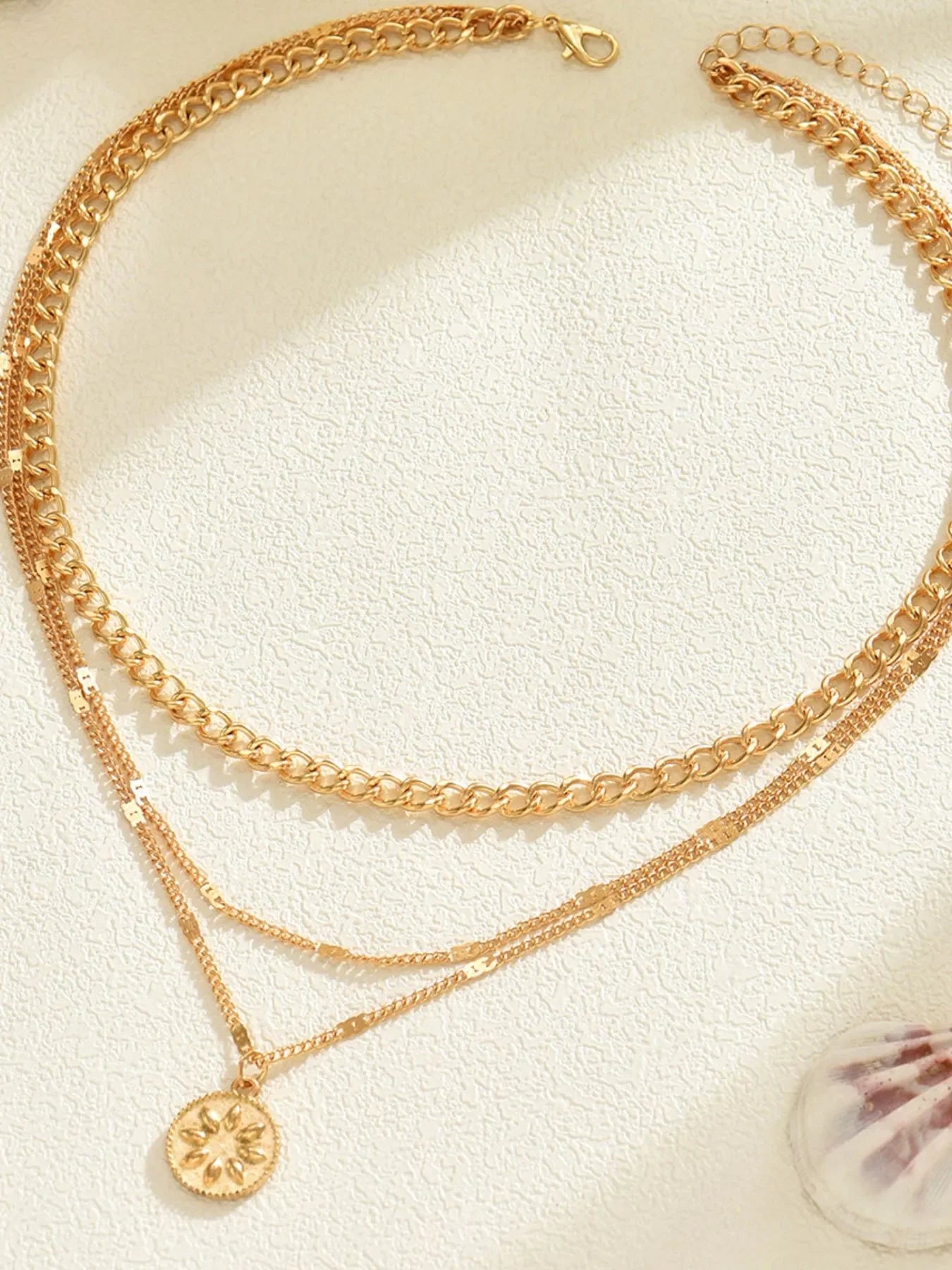 18K Gold-Plated Layered Necklace with Sun Medallion Pendant - minbolu -