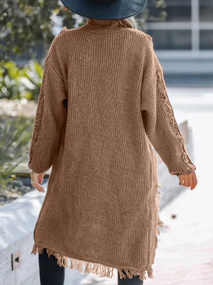 Fringe Open Front Cardigan - minbolu -