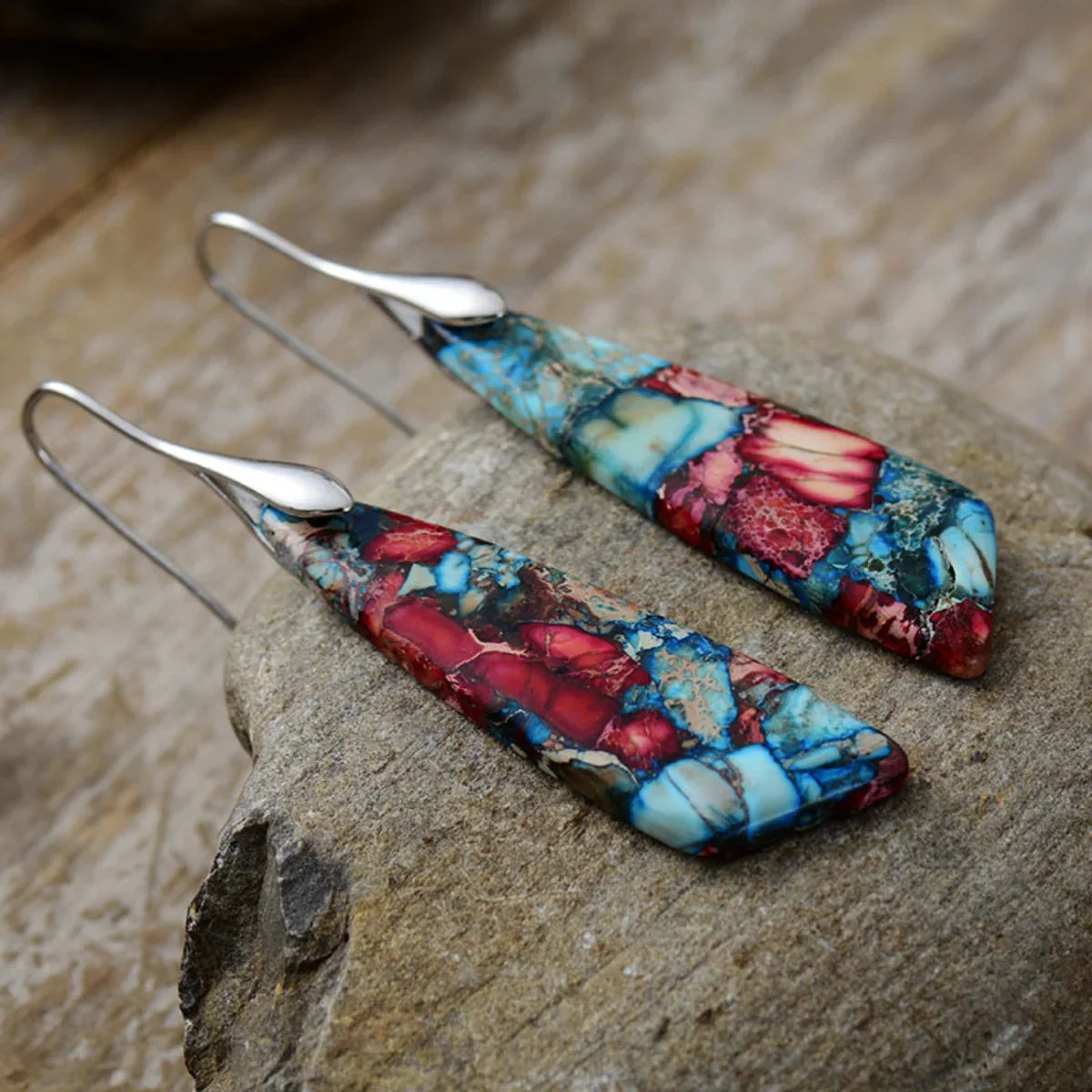 Geometric Stone Dangle Earrings - Trendy Jewelry - minbolu -