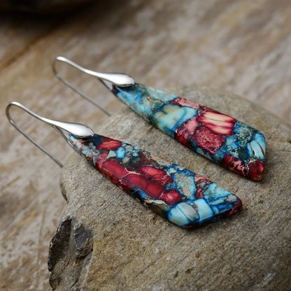 Geometric Stone Dangle Earrings - Trendy Jewelry - minbolu -