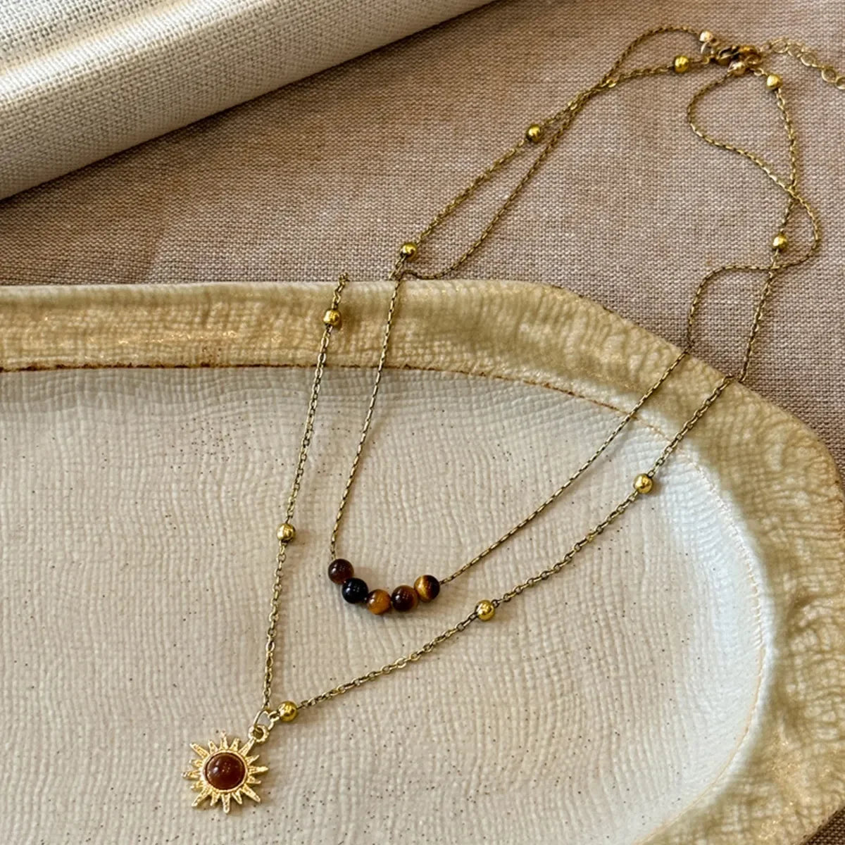Tiger's Eye Copper Double Layered Necklace - minbolu -
