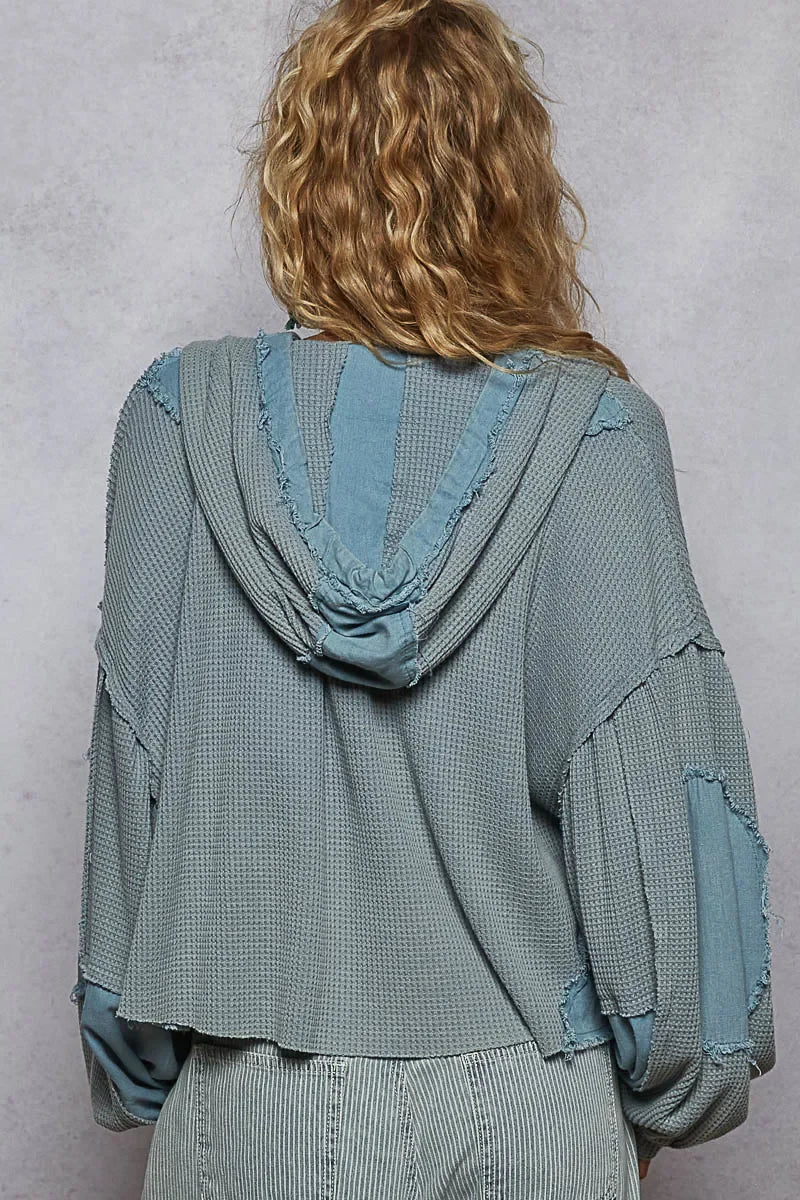 POL Contrast Cropped Jacket with Raw Edge Detail - minbolu -