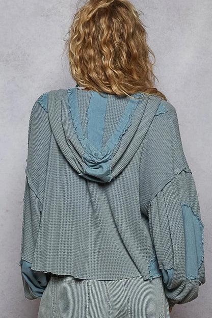 POL Contrast Cropped Jacket with Raw Edge Detail - minbolu -